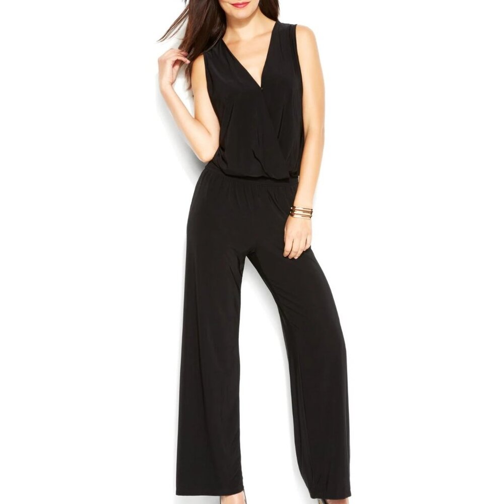 NWOT INC International Concepts Black Surplice Neck Sleeveless Jumpsuit Size 4-6